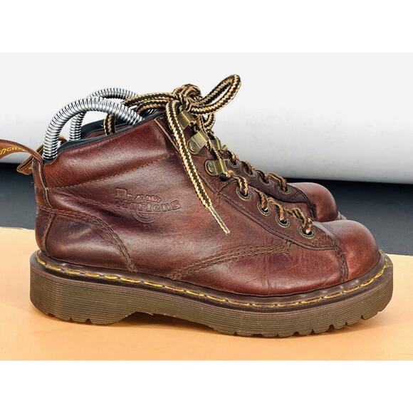 Vtg Y2K Yellow Stitch Dr. Martens Brn UK 4 US 6-6.5 Chunky Lug Sole Boot England - Picture 3 of 12
